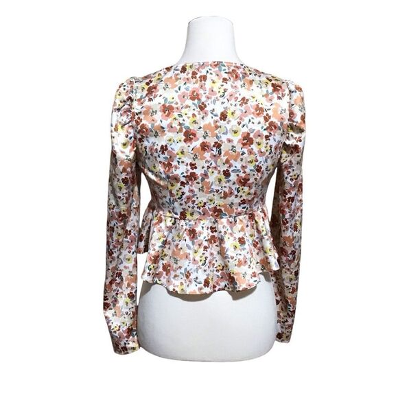 Forever 21 Boho Puff Sleeve Tie Front Crop Top S - Picture 6 of 8